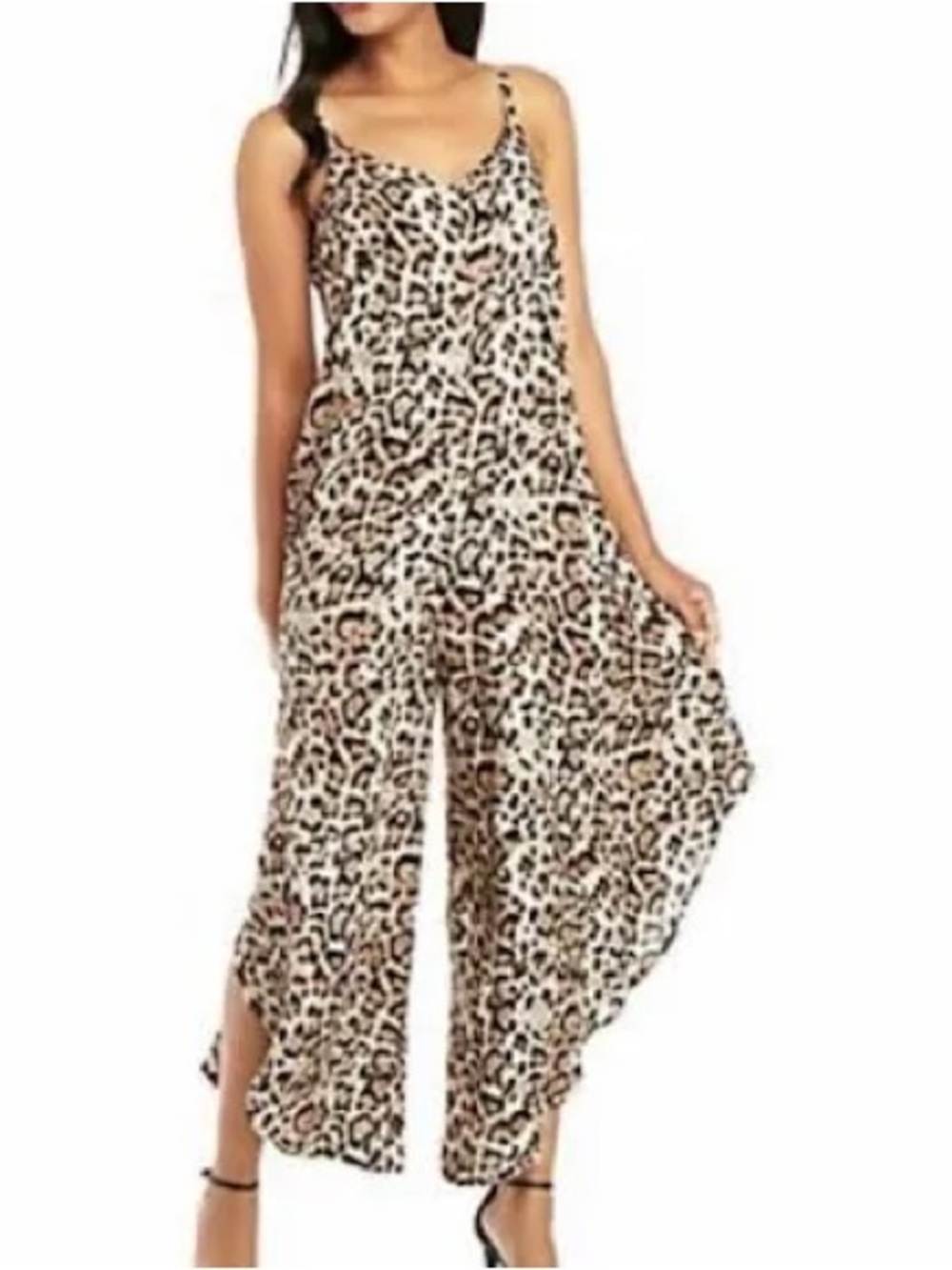 Vince Camuto Leopard Print Asymmetric Tie-Shoulder Jumpsuit Size M Like New